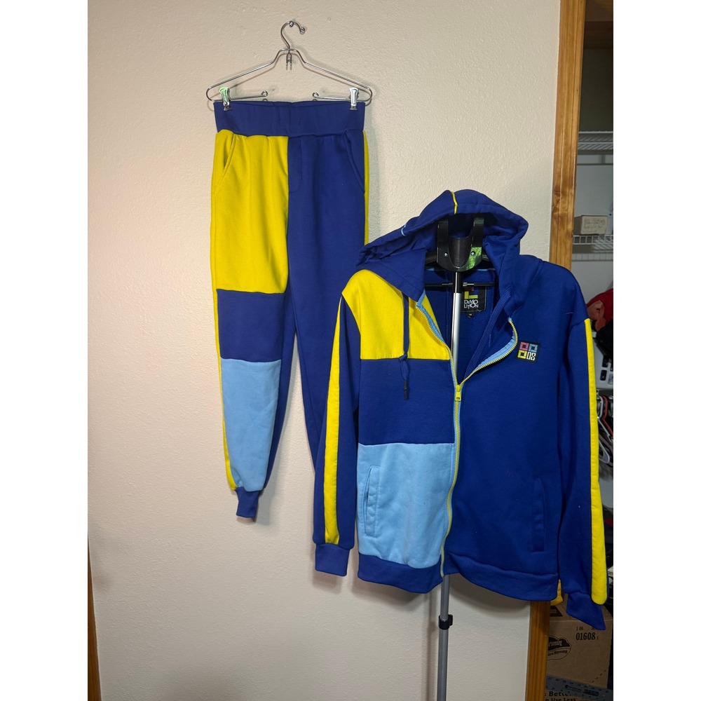 Demolition Mens Colorblock Tracksuit Set Blue Yellow Hoodie Joggers Size M